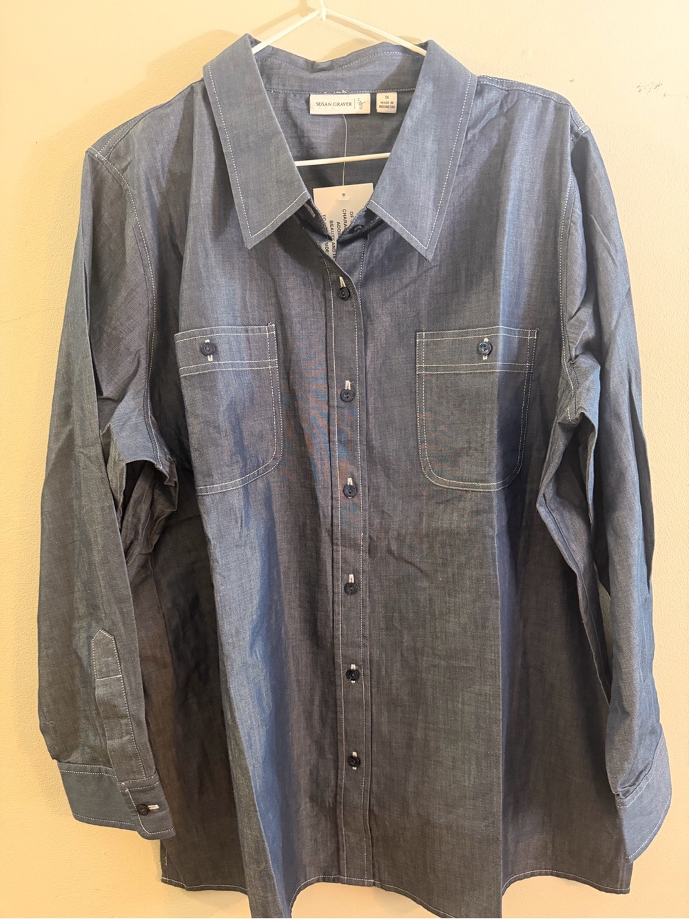 Susan Graver Blue Chambray Button-Front Shirt